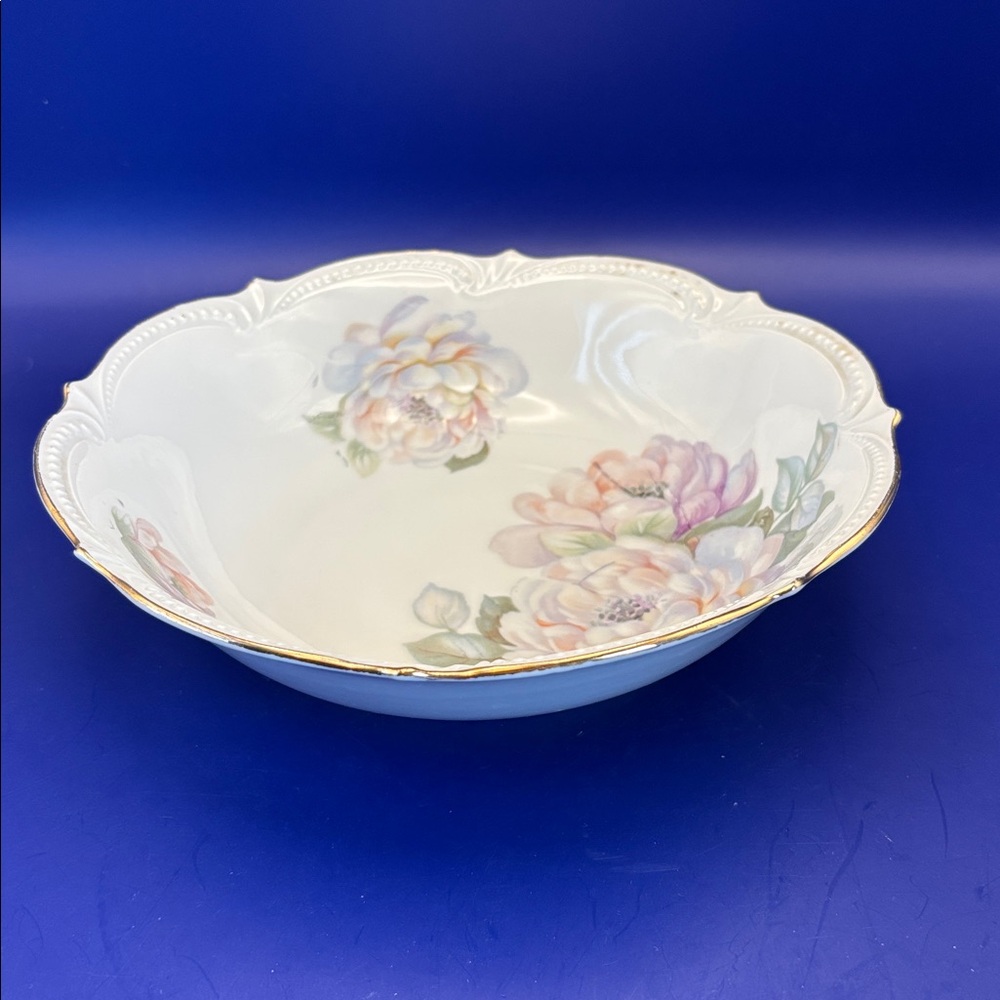 Vintage P.K. Silesia Floral Porcelain Bowl with Gold Trim - German